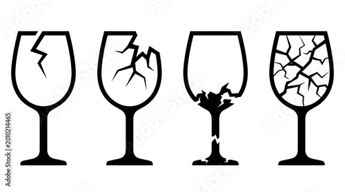 Fotografia Sequential graphic presentation of fractured beverage glassware symbolizing brea