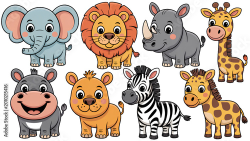 Photography Colorful cartoon animals illustration with zebra and lion