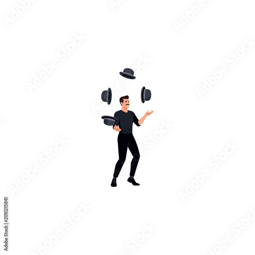 Bild auf Leinwand Man juggles multiple hats while standing in a neutral background illustration