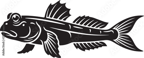 Fotografie Mudskipper fish illustration a unique aquatic creature in black and white vector
