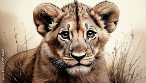 Adorable Lion Cub Portrait Close Up Wildlife Photography.