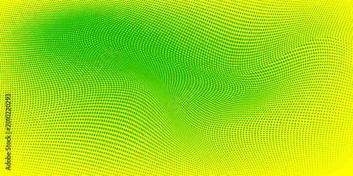 Background with dots halftone pattern of green and yellow dots in gradient colors. Abstract vector halftone pattern background with color gradation and half tone texture