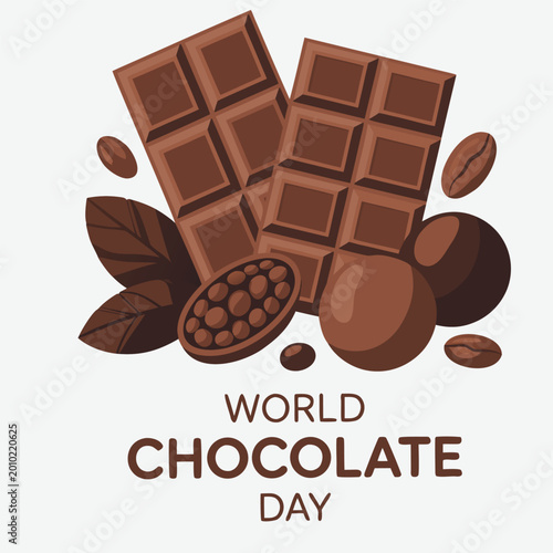 Chocolate pieces cocoa beans and pod colorful vector illustration