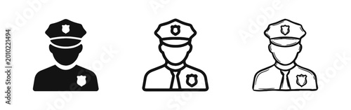 Foto Police officer avatar icon set in flat, outline, and doodle styles