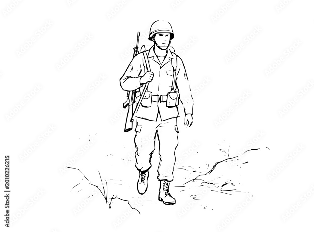 Naklejka premium An illustration depicting a solitary soldier walking