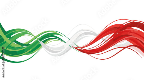 Abstract Italian flag illustration with flowing ribbons in green, white, and red. The ribbons twist and turn, creating a dynamic visual representation.
