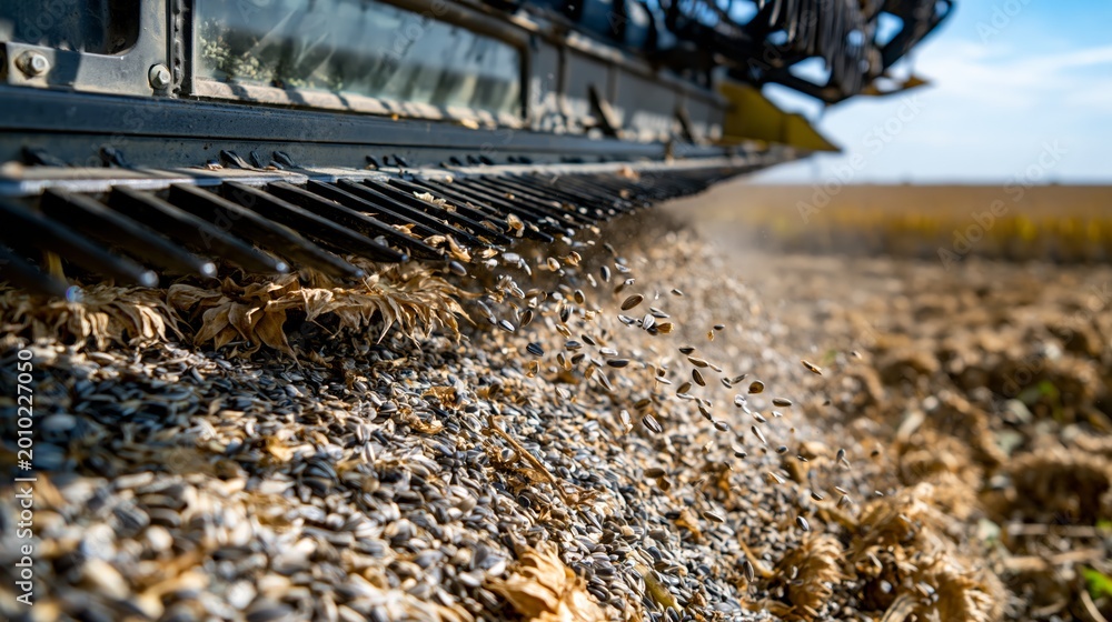Fototapeta premium A sunflower seed industrial harvesting process.