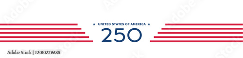 America 250 years jubilee header design with flag elements and commemorative label. 4th of July Independence Day promotional banner for web and print, isolated on transparent background