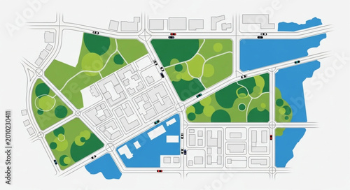Urban planning map of a city park and surrounding areas.
