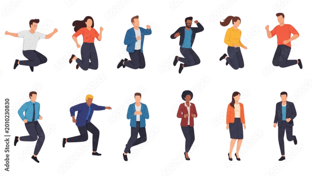 Fototapeta premium People running in 2D CAD illustrations