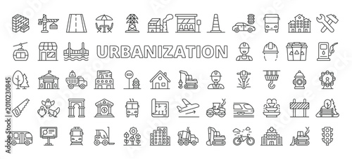 Cuadro en lienzo Urbanization icons in line design