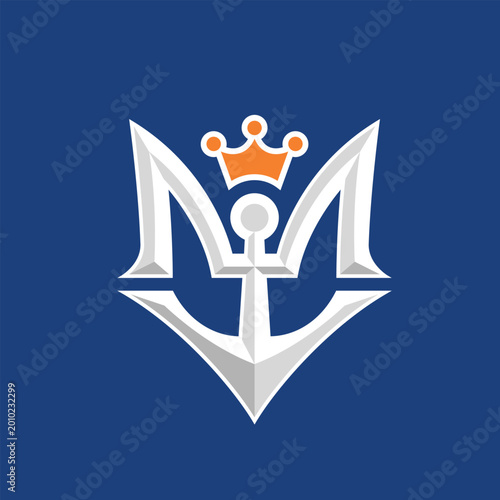 Anchor and Letter M Cruise Ship Vector Logo