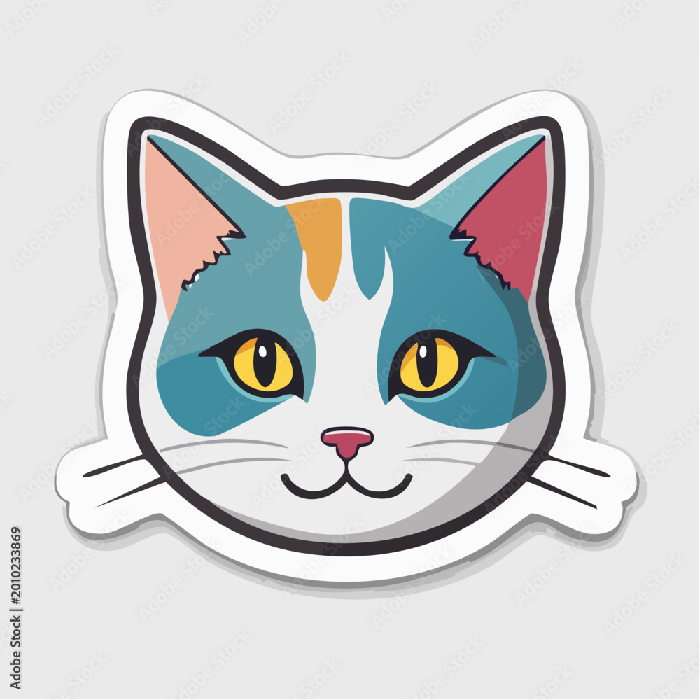 Obraz premium Cute Cartoon Cat Face Sticker