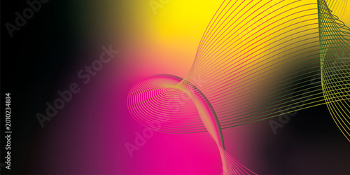 Abstract deep pink, black, and yellow flowing wave lines vector background with smooth gradient and modern digital tech style