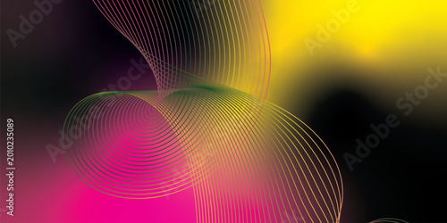 Abstract deep pink, black, and yellow flowing wave lines vector background with smooth gradient and modern digital tech style