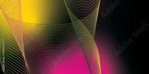 Abstract deep pink, black, and yellow flowing wave lines vector background with smooth gradient and modern digital tech style