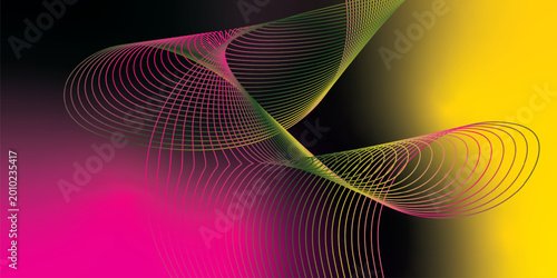 Abstract deep pink, black, and yellow flowing wave lines vector background with smooth gradient and modern digital tech style