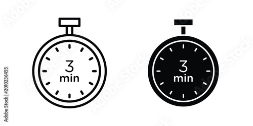 3 minutes icon vector pack in black color. Editable icons.