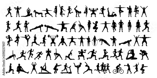 People Workout Vector Silhouette collection isolated on solid white background