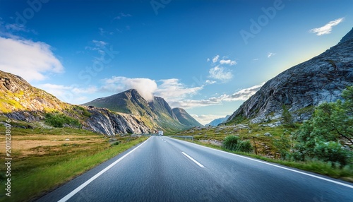 driving a car on the mountain road landscape with the road blue sky and mountain beautiful nature norway