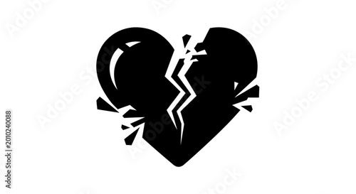 Obraz na płótnie Broken heart, cracked heart, heartbreak symbol, black heart icon, vector heart i
