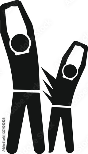 Foto Two people stretching arms up in unison on checkered background silhouette