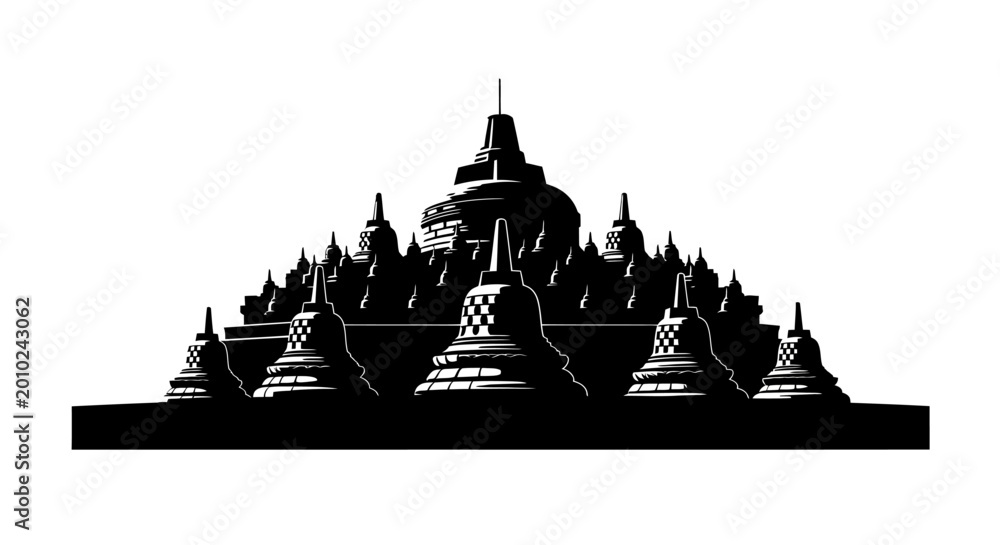 Obraz premium Buddhist temple pagoda architecture silhouette.