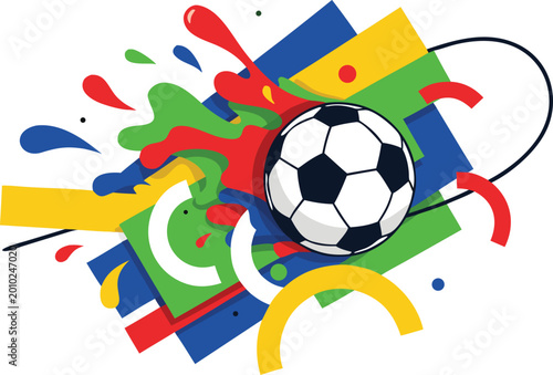 Vibrant soccer ball with colorful abstract shapes and lines