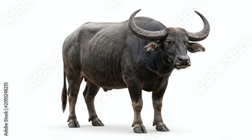 Full body carabao isolated on white background, strong farm animal