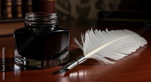 Antique Quill Pen and Inkwell Set