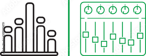 Foto Vector icons of a bar chart and a mixing console