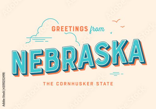 Greetings from Nebraska, USA - The Cornhusker State - Touristic Postcard.
