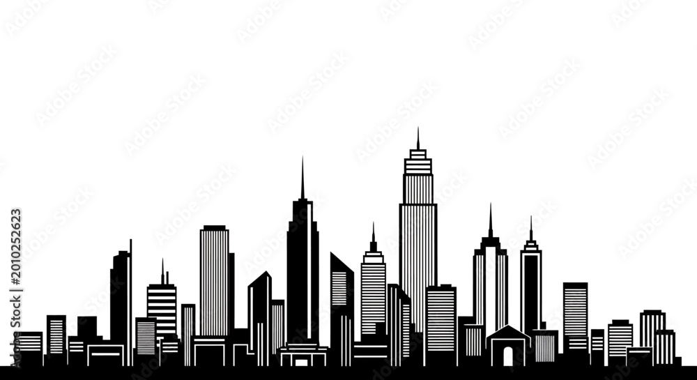 Obraz premium Modern City Skyline Silhouette Urban Landscape Architecture.