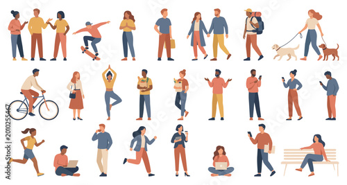 Fotografie Collection of diverse people characters in various activities | Flat vector illu