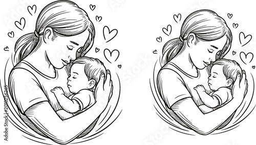 Foto Mother and baby illustrations, heartwarming vector set, loving mom and child, bl