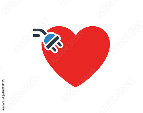 Red heart with plug icon on black background