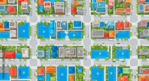 Quadro su tela Aerial view of a modern city block with residential buildings and streets