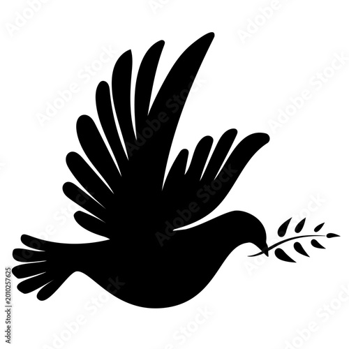 Konstfotografi Black silhouette of a dove of peace with a twig in its beak