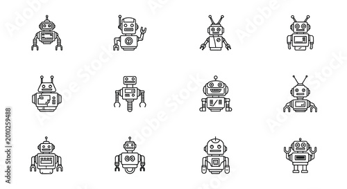 Tableau sur toile Robot icons set linear style isolated on white background