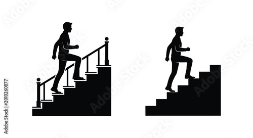 man walking up stairs silhouette on white background