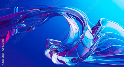 Fotografía Abstract Fluid Wave Shape 3D Render with Glassy Vibrant Colors and Modern Blue B