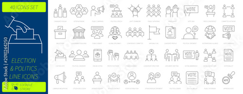 Bild auf Leinwand 40 Election and Politics Line Icons Set, diverse political symbols, voting, gove