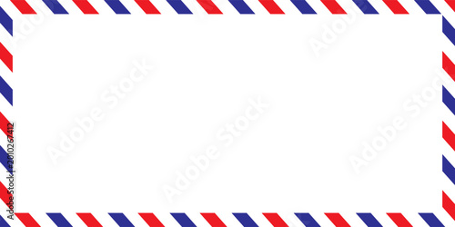 Fotografija Light grey rectangle framed by a classic red and blue striped border, reminiscent of old airmail envelopes and postal communication