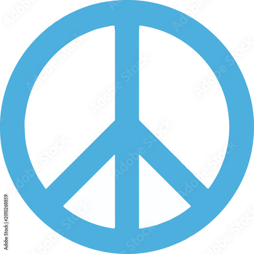 фотографія Bright blue peace symbol on white background with social issue anti war human ri
