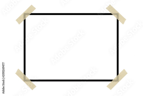 Empty photo frame on transparent background with masking tape on corners