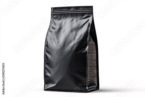 Blank Black Stand-Up Pouch Packaging for Coffee Beans, Isolated on White