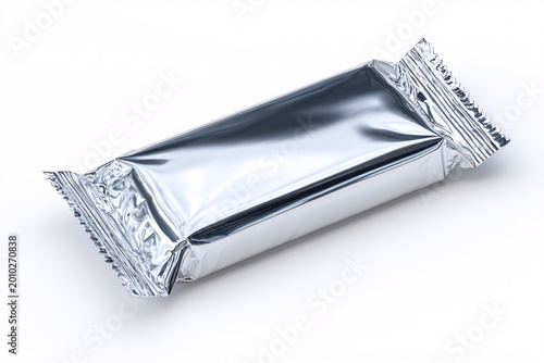 Blank Silver Foil Candy Bar Wrapper Isolated on White Background