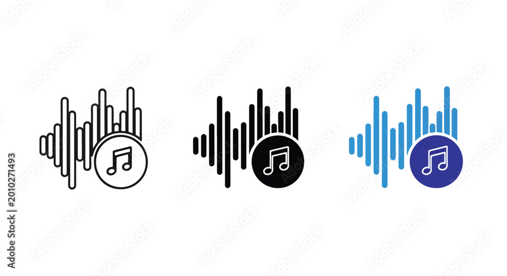 Obraz premium Music sound wave frequency audio icons - Minimalist, flat icon, outline, glyph, linear, clipart, sticker - icon set