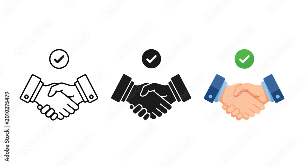 Fototapeta premium Professional business handshake icons - Line and glyph solid icon and logo template - Clipart, sticker - icon set