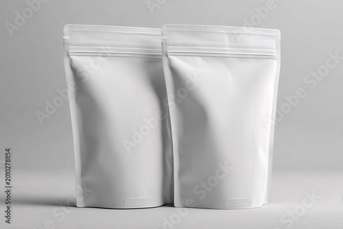 empty white resealable plastic storage bag isolated on gray background minimal packaging mockup